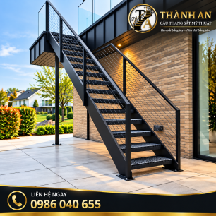 Cầu Thang Sắt Thẳng Ngoài Trời Bậc Grating Hiện Đại