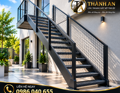 Cầu Thang Sắt Thẳng Ngoài Trời Bậc Grating Hiện Đại