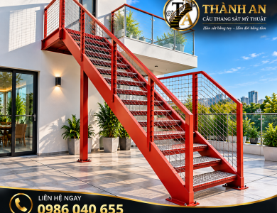Cầu Thang Sắt Thẳng Ngoài Trời Bậc Grating Hiện Đại