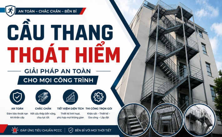 Cầu Thang Thoát Hiểm Ngoài Trời Bằng Sắt – An Toàn, Chắc Chắn