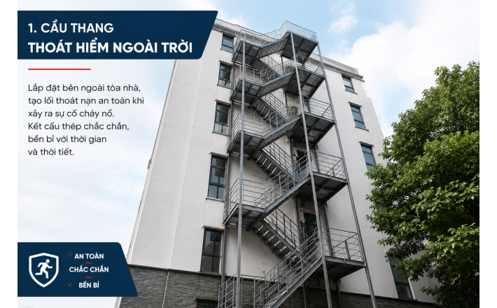 Cầu Thang Thoát Hiểm Ngoài Trời Bằng Sắt – An Toàn, Chắc Chắn