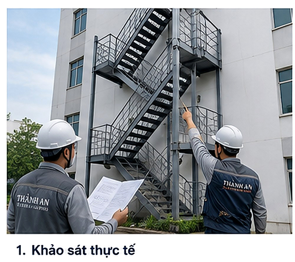 Khảo sát thực tế trước khi thi công cầu thang thoát hiểm
