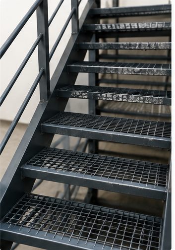 Bậc grating chống trượt cho cầu thang thoát hiểm ngoài trời