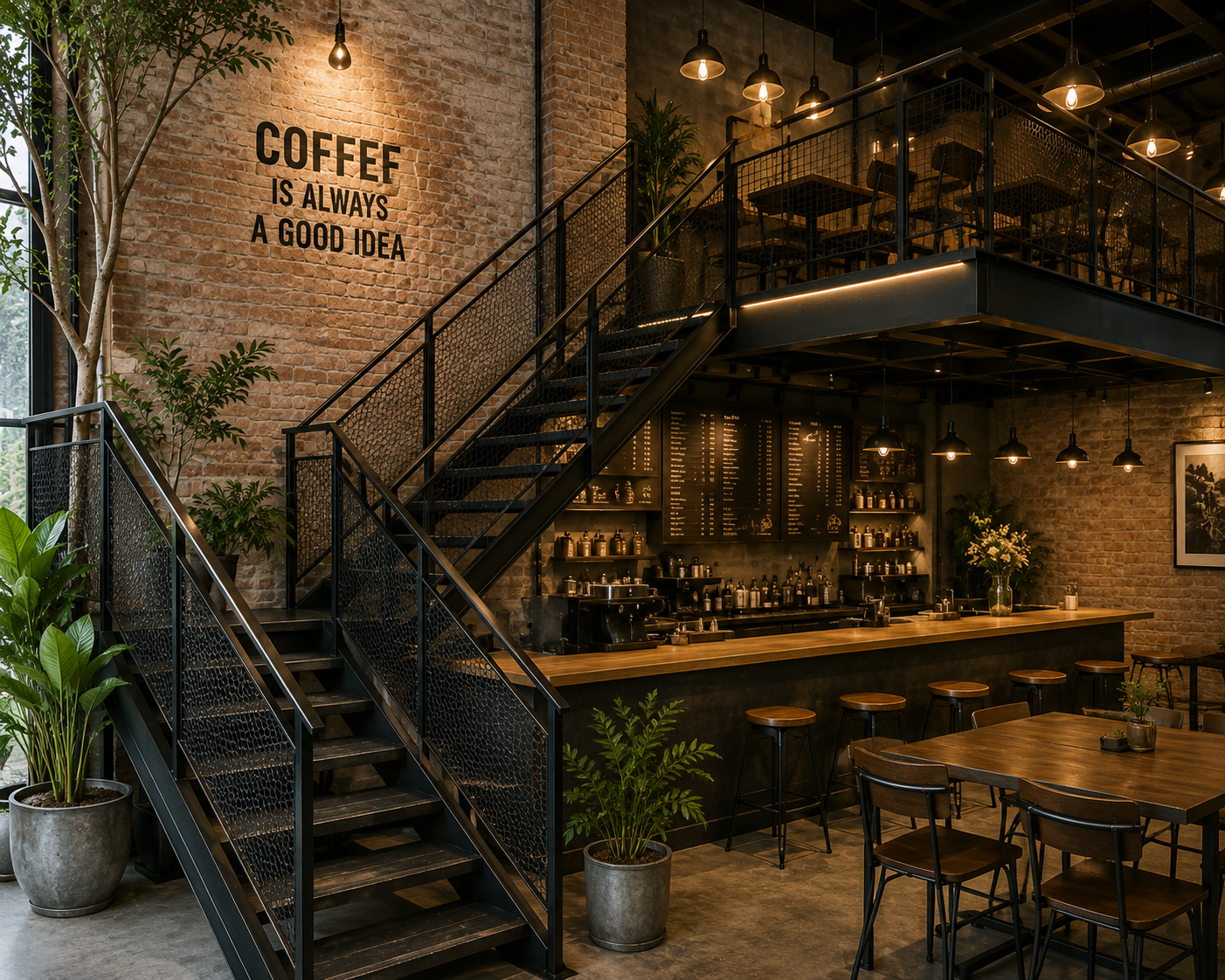Cầu thang sắt cho quán Cafe